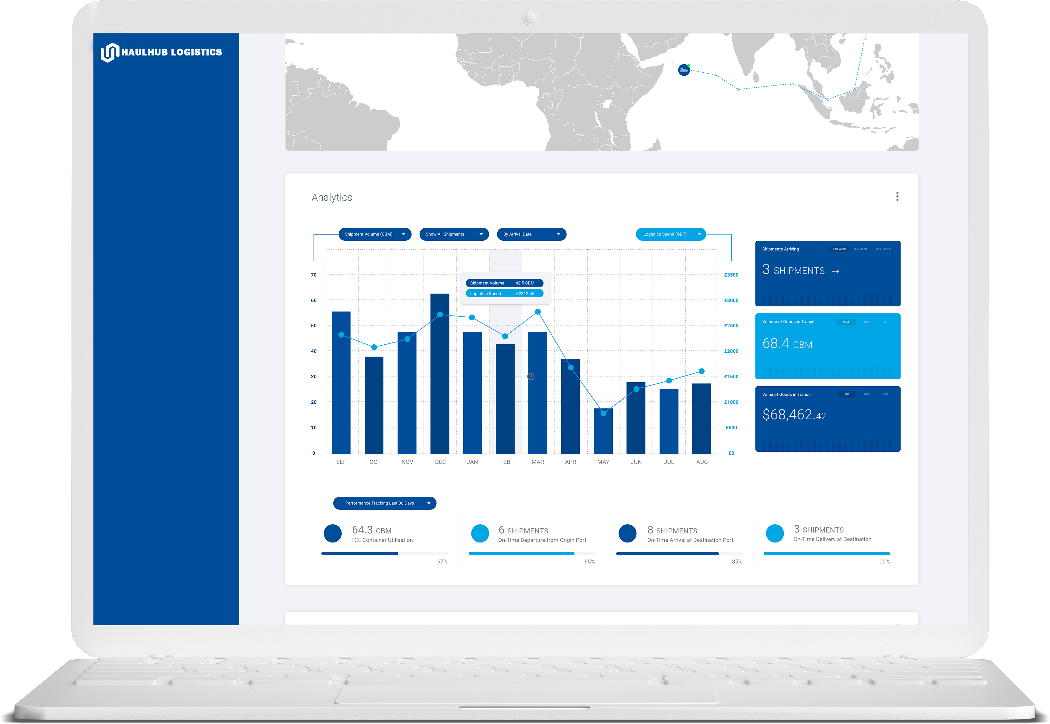 Unsworth's HaulHub Logisticsapplication example on  laptop
